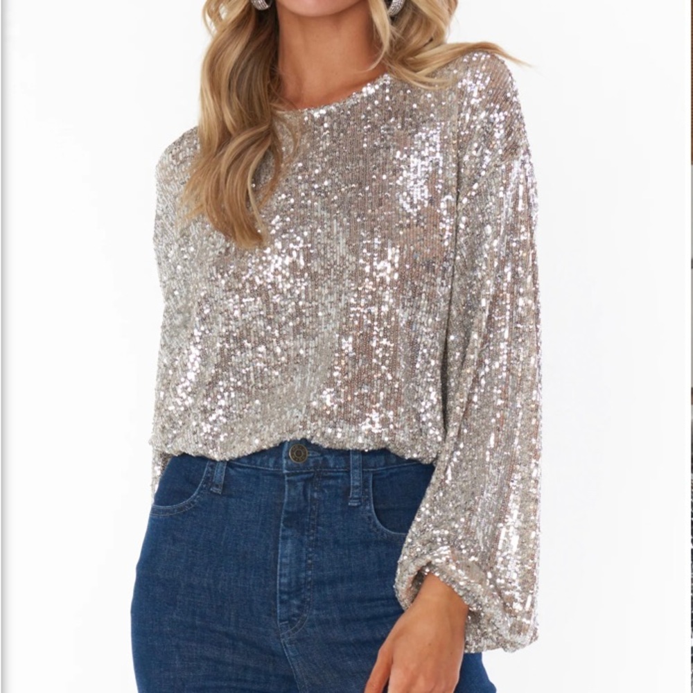 Show Me Your Mumu “Good Times” Silver sequin long sleeve top